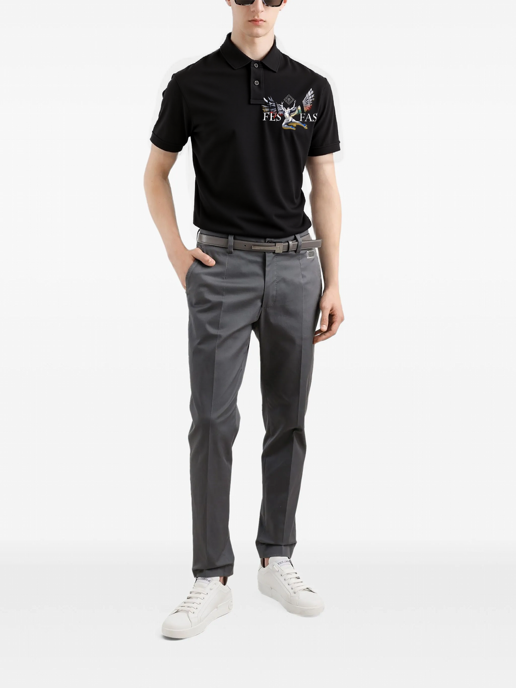 FesFas Angel-print Polo Shirt | Black