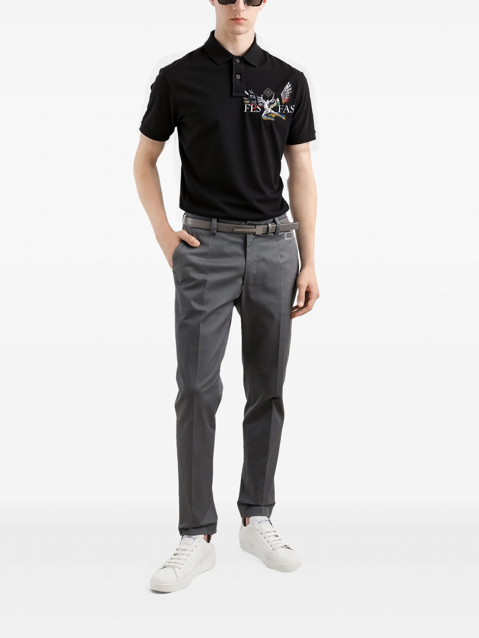 FesFas Angel-print Polo Shirt | Black