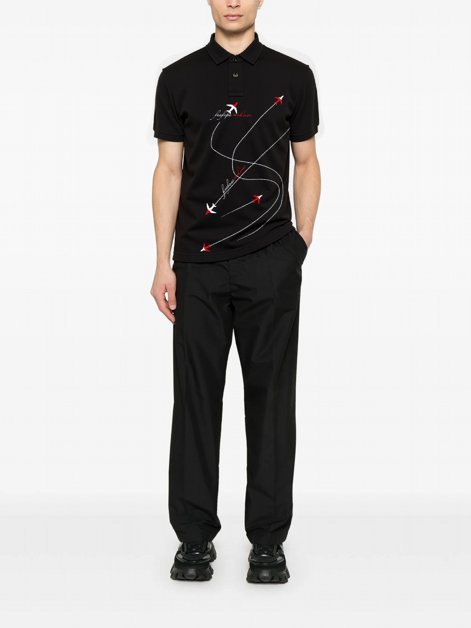 FesFas Airplane-Print Polo Shirt | Black