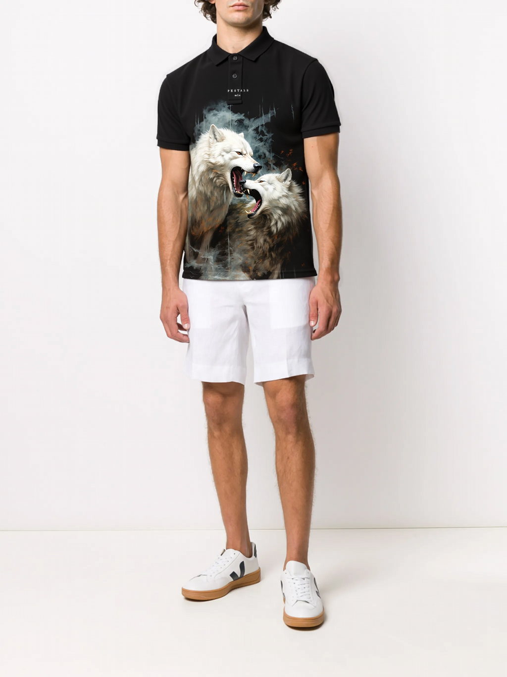 FesFas Wolf-print Polo Shirt | Black