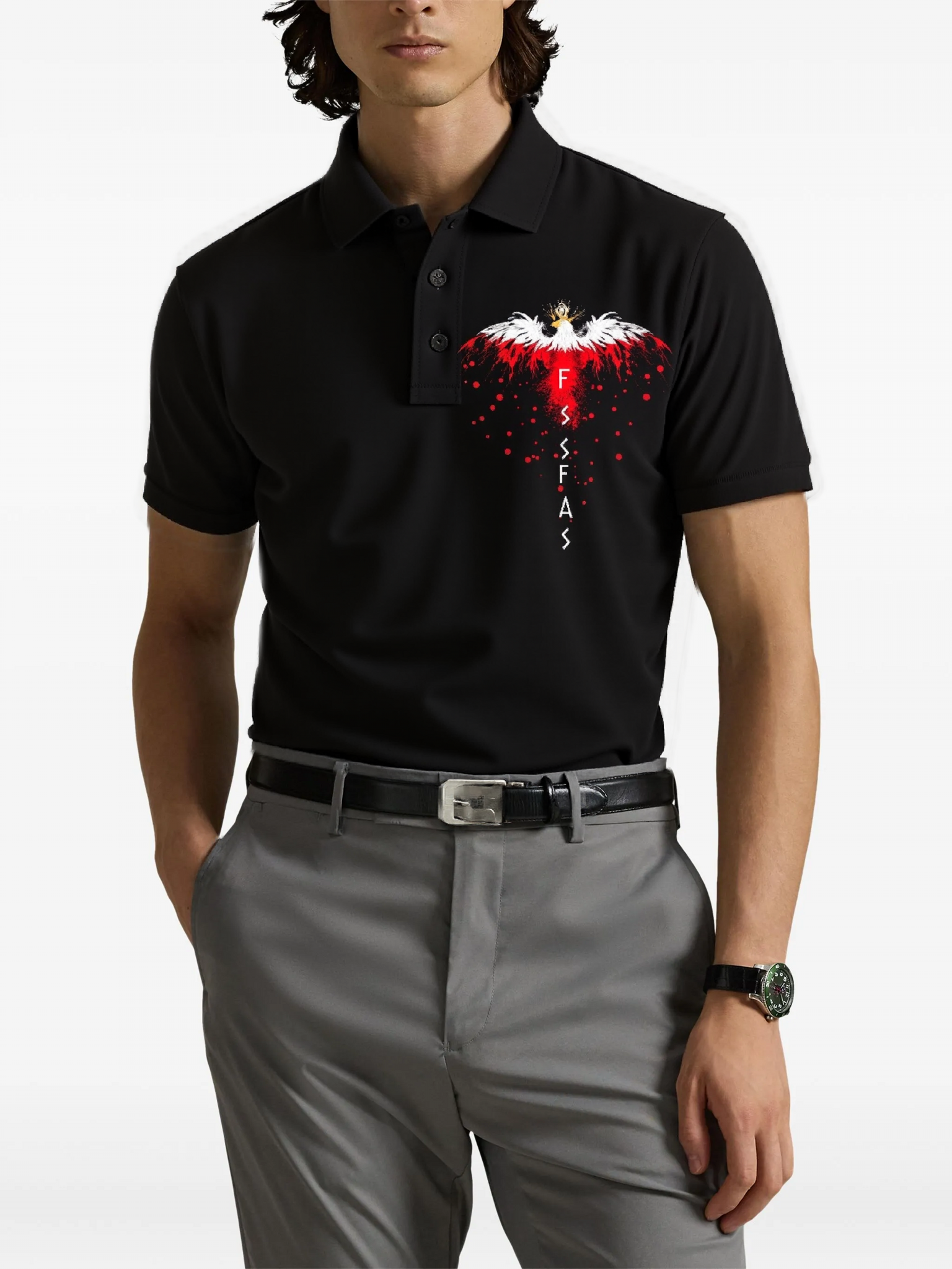 FesFas Eagle-print Polo Shirt | Black