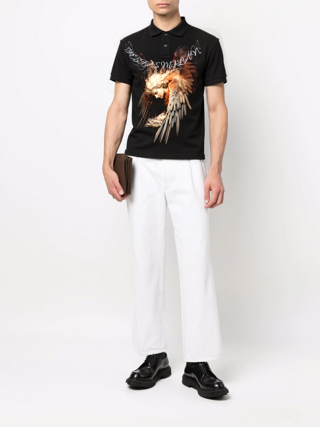 FesFas Angel-print Polo Shirt | Black