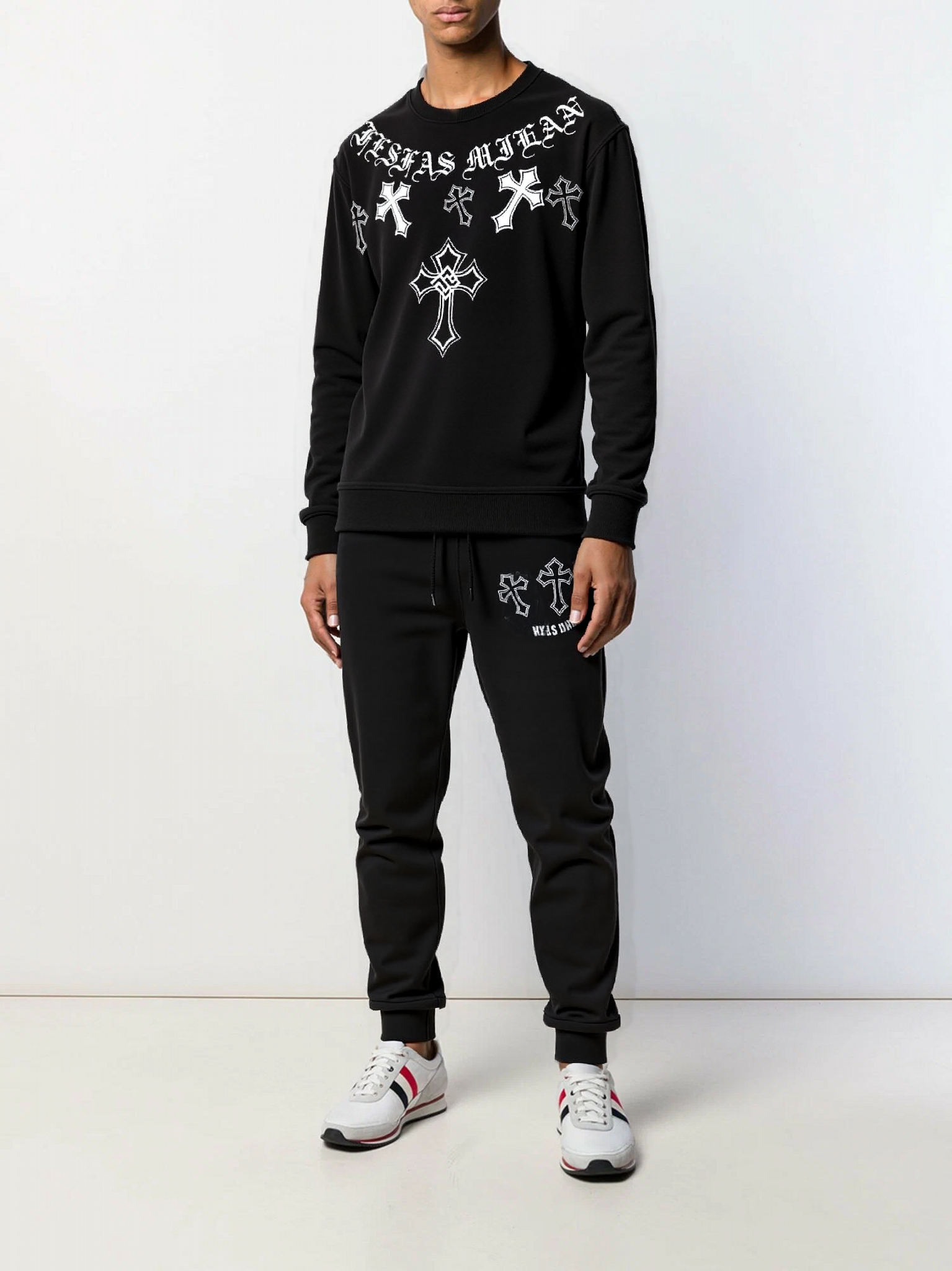FesFas Cross-print Sweatshirt Set | Black