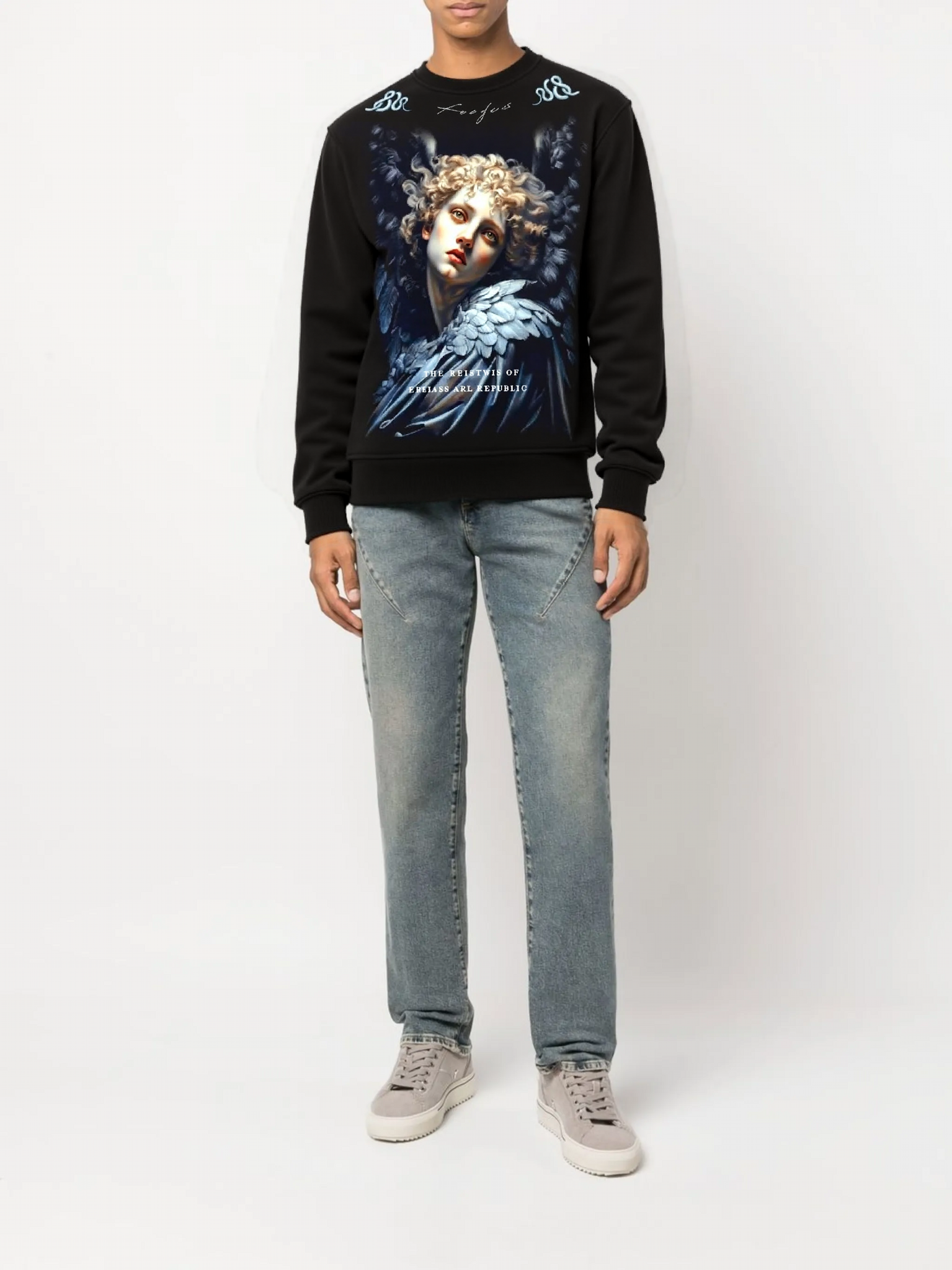 FesFas Angel-print Sweatshirt Set | Black