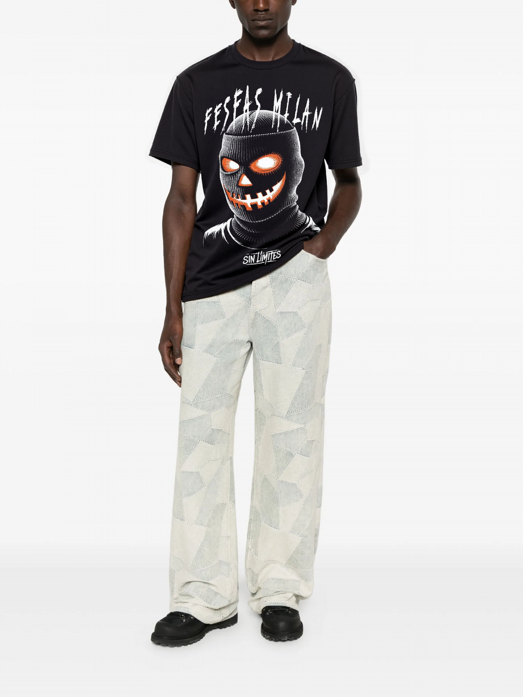 FesFas pumpkin mask-print T-shirt | Black