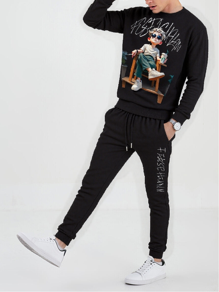 FesFas Boy-print Sweatshirt Set | Black