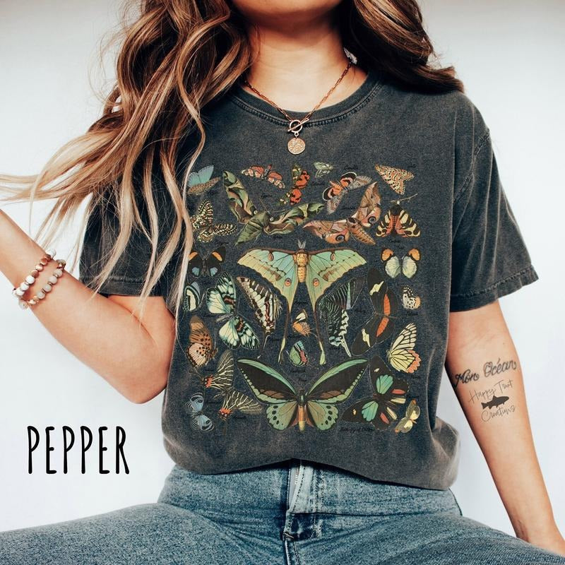 Vintage Butterfly & Moth TShirt, Cottagecore Aesthetic Shirt Hoodie, Sweatshirt | GrindPrints.com