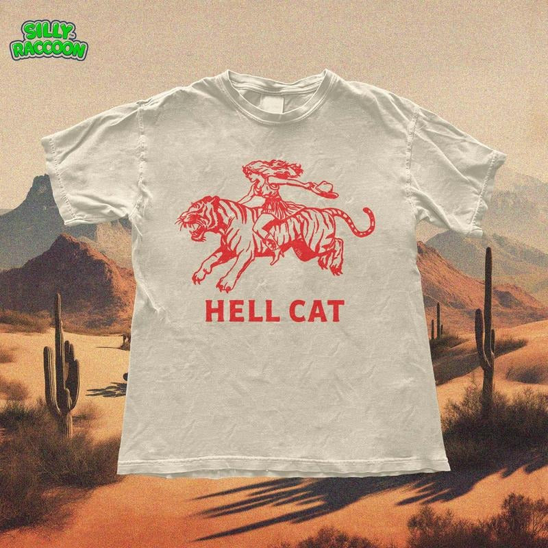 Vintage Cowgirl Hell Cat T-Shirt, Retro Cowgirl Western Shirt, Aesthetic Tee Hoodie, Sweatshirt | GrindPrints.com