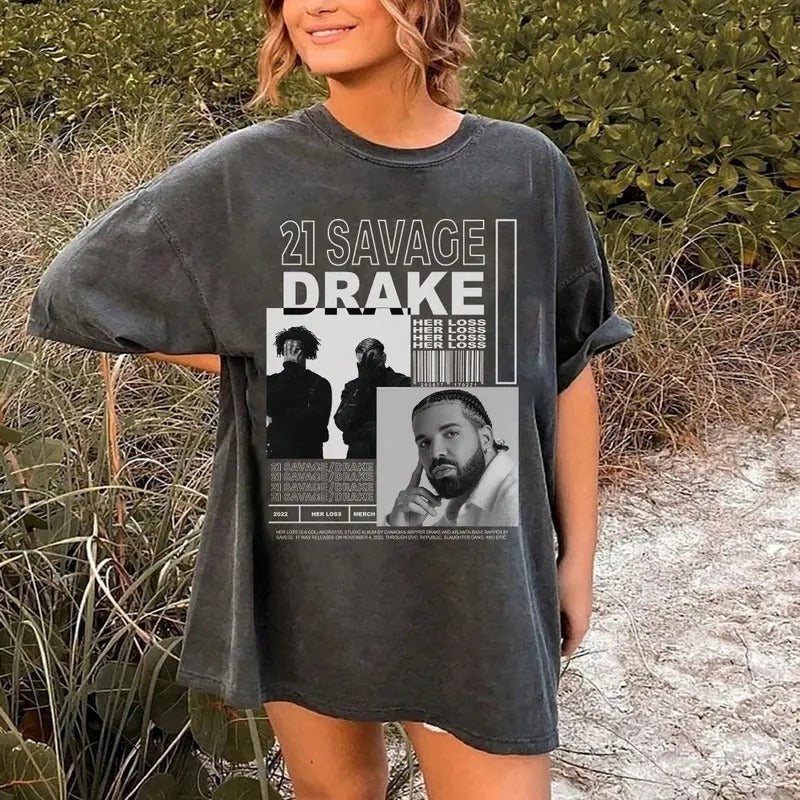 Vintage Drake 21 Savage T-Shirt, Her Loss Shirt, Vintage 90s Bootleg Shirt, Drake Shirt, Drake It's All A Blur Tour...