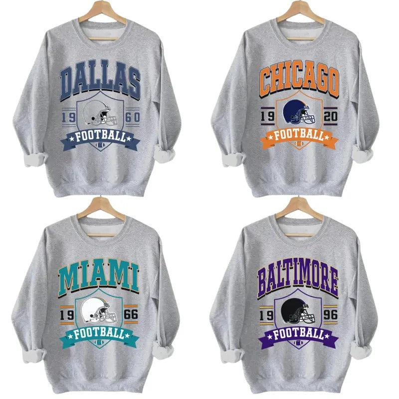 Vintage Football Team Crewneck in Sport Grey - Sweatshirt for Fan Sport T-Shirts, Hoodie | GrindPrints.com