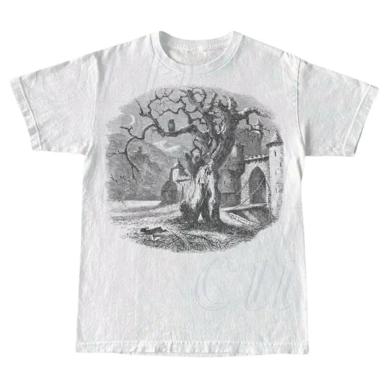 Vintage Gothic Dark Art T-Shirt, Retro Gothic 90s Shirt, Horro Graphic Shirt, Dark Art Castle Tee, Dark Academia Shirt,...