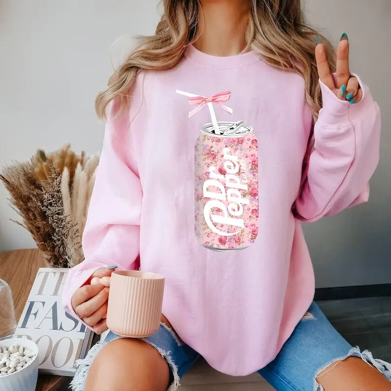 Vintage Rose Dr Pepper Soda Can Sweatshirt, Dr Pepper Shirt, Coquette Soda Sweatshirt, Coquette Bow Sweater, Popular...
