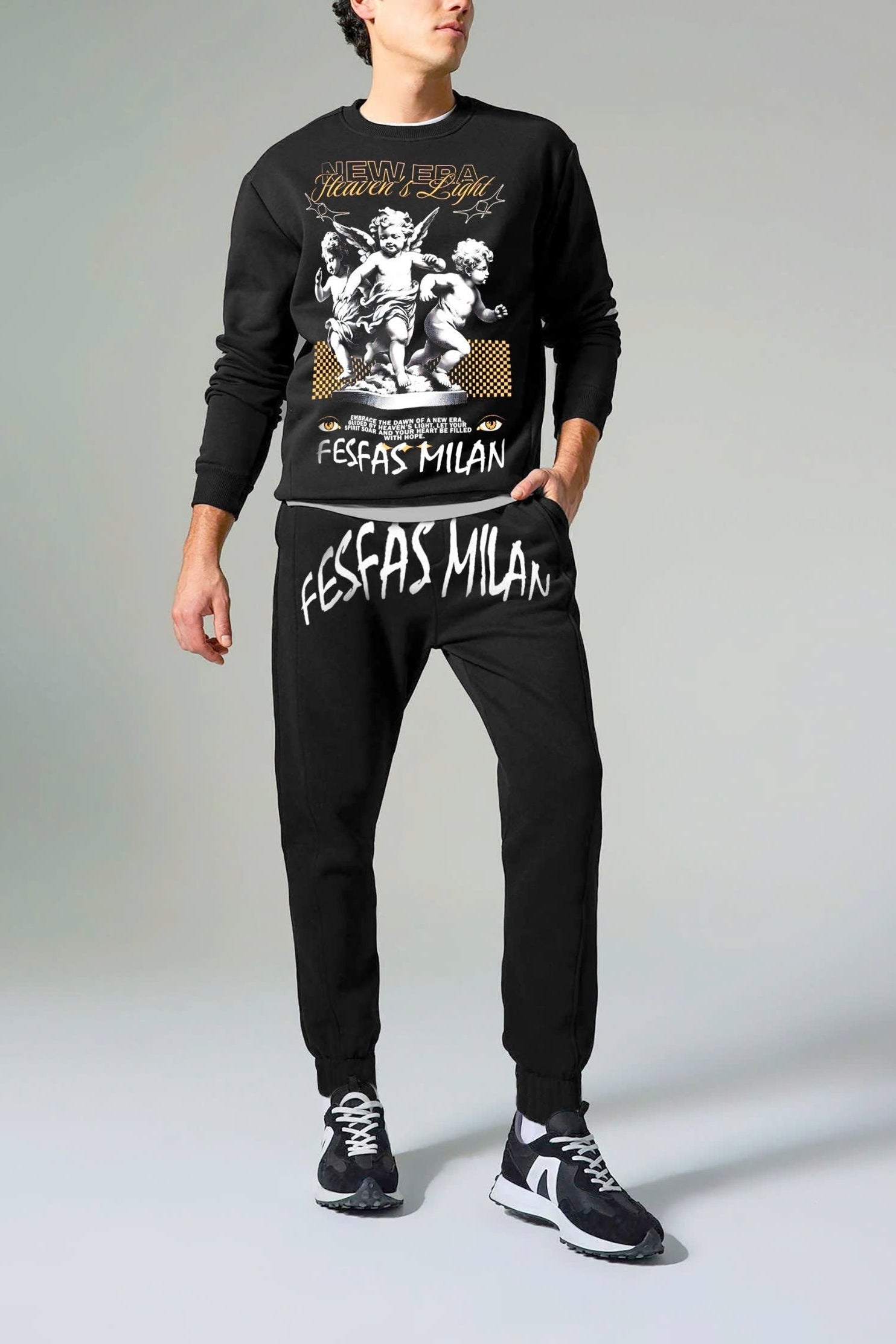FesFas Angels-print Sweatshirt Set | Black