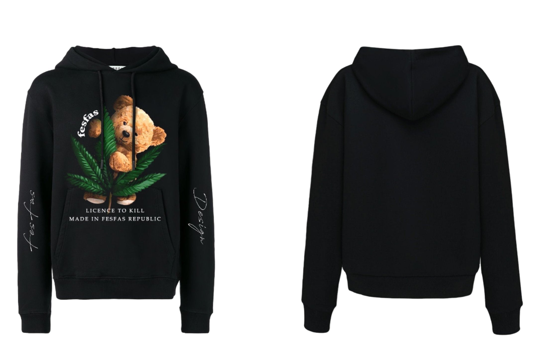 FesFas teddy bear high-print Hoodie | Black
