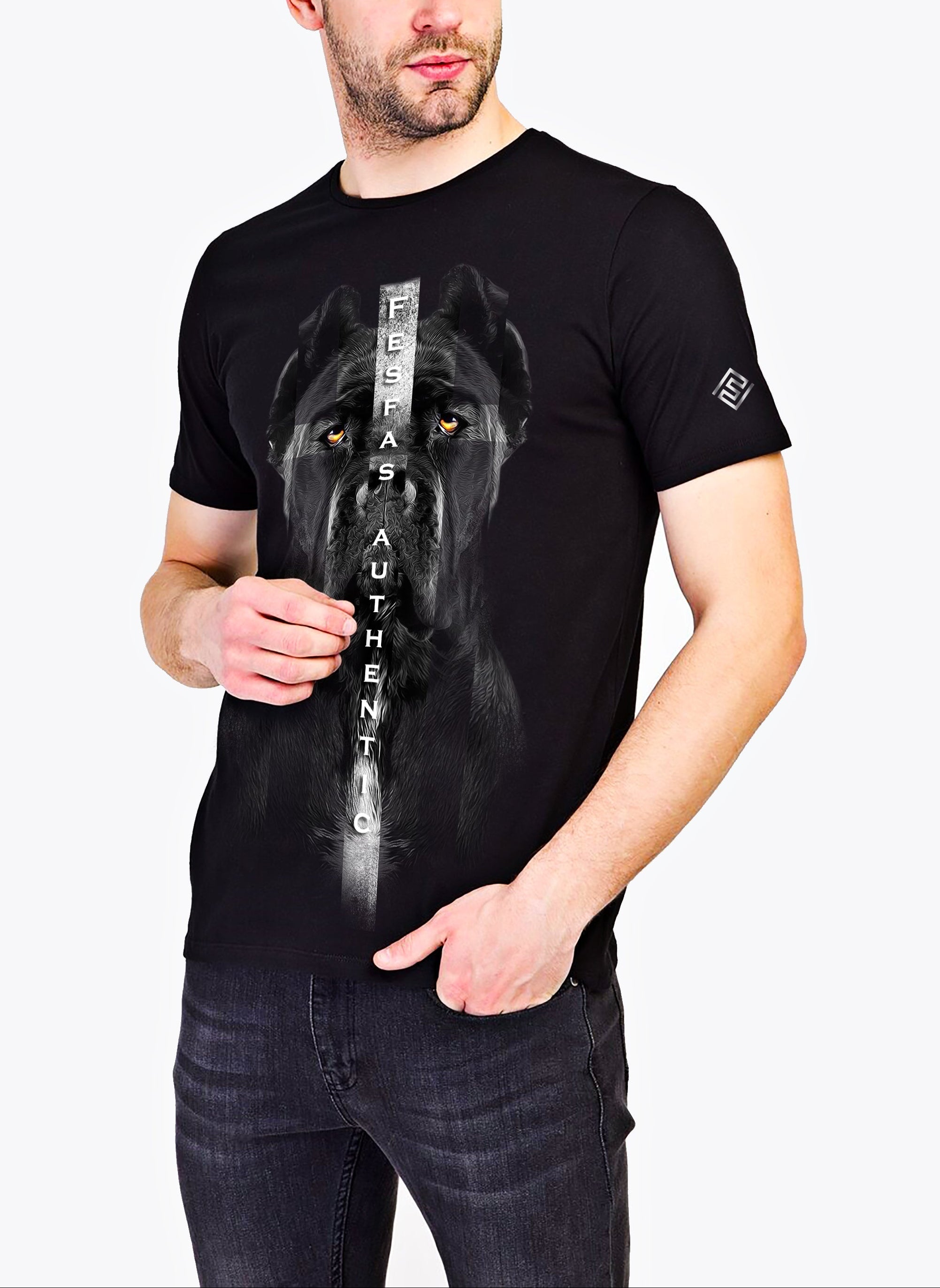 FesFas black dog-print T-shirt | Black | Men