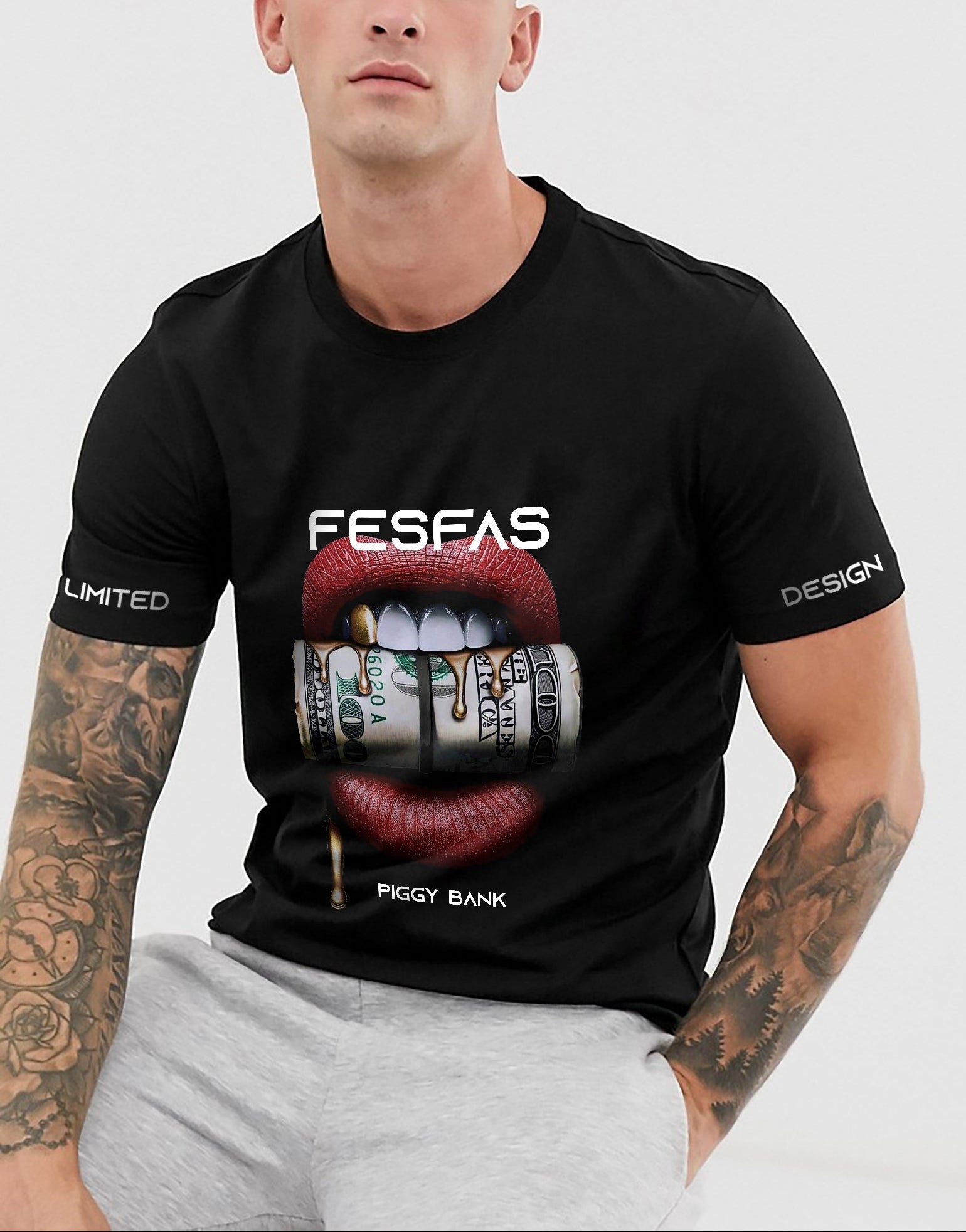 FesFas lips-print T-shirt | Black