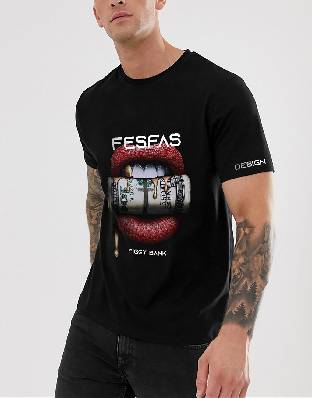 FesFas lips-print T-shirt | Black