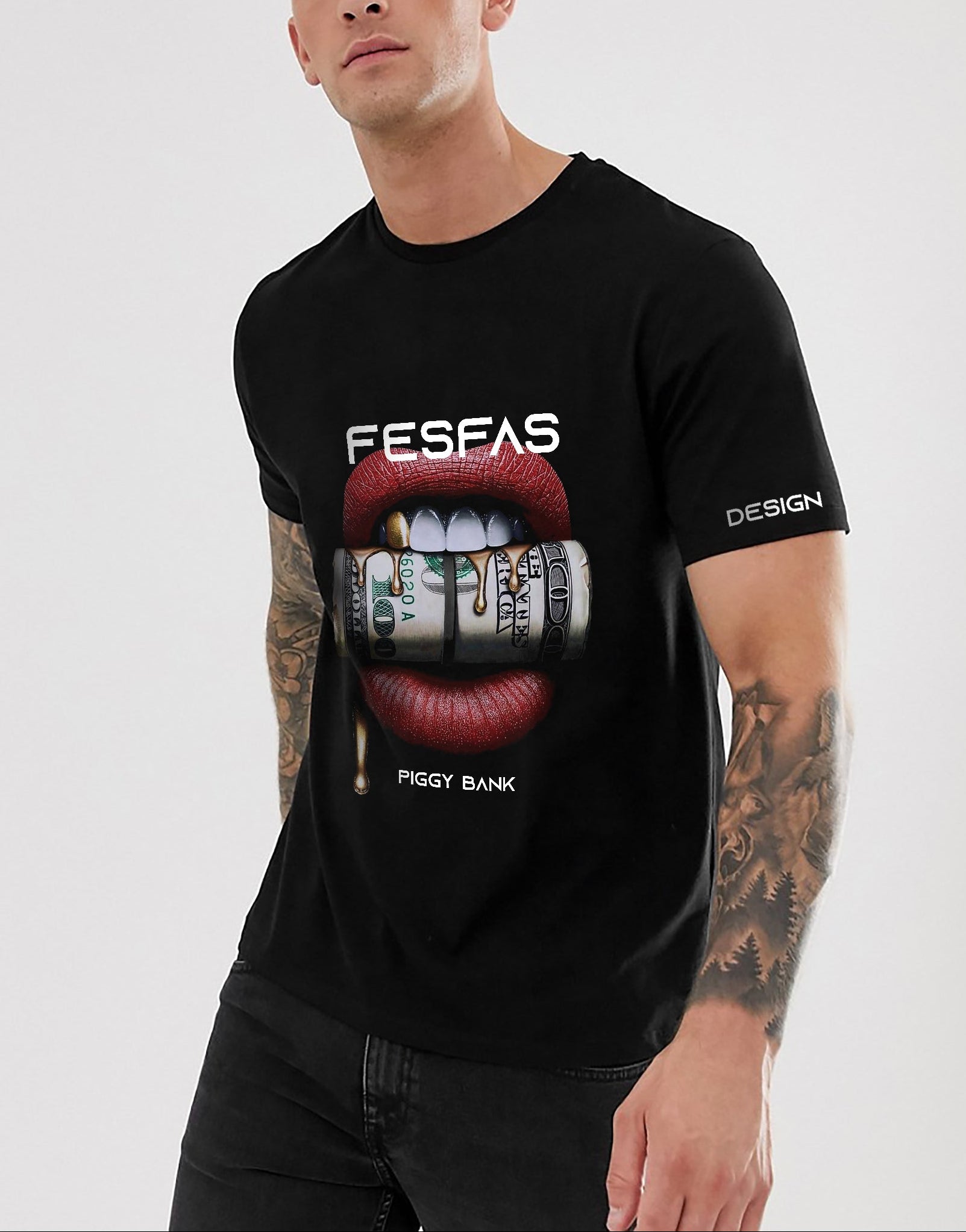FesFas lips-print T-shirt | Black