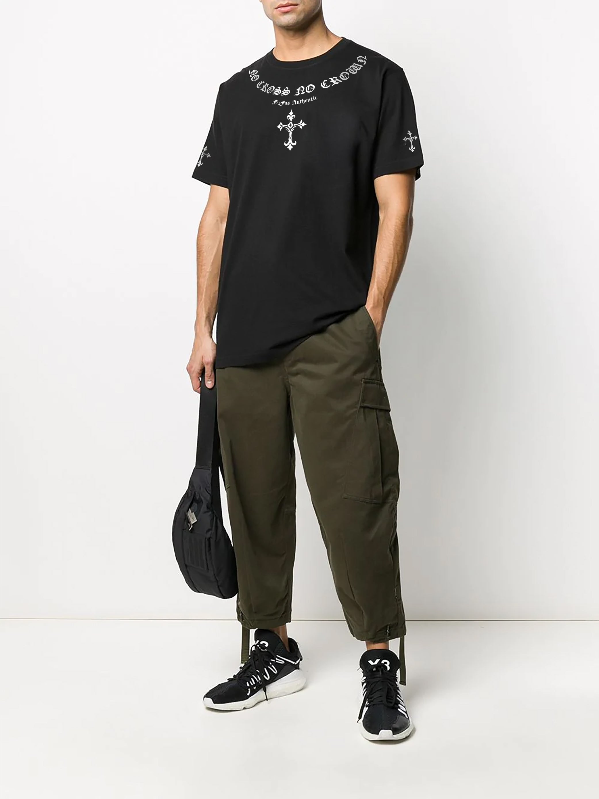 FesFas cross-print T-shirt | Black