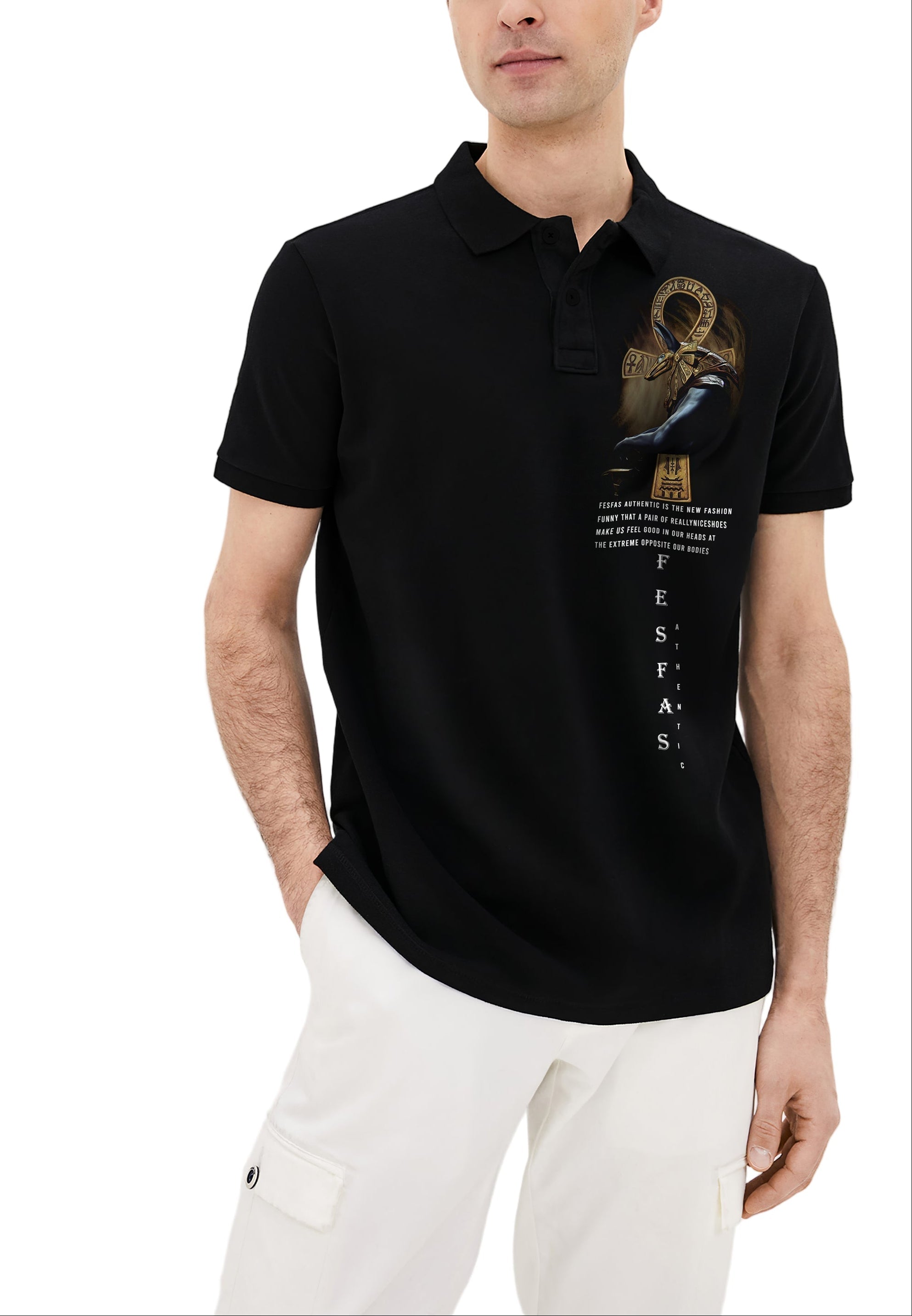 FesFas Anubis-print Polo Shirt | Black