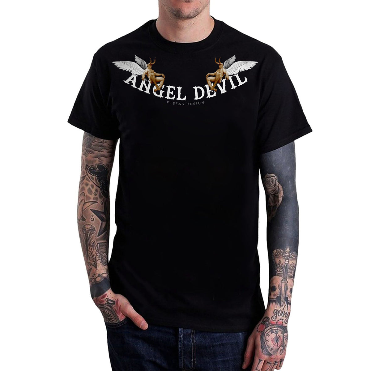 FesFas angel devil-print T-shirt | Black