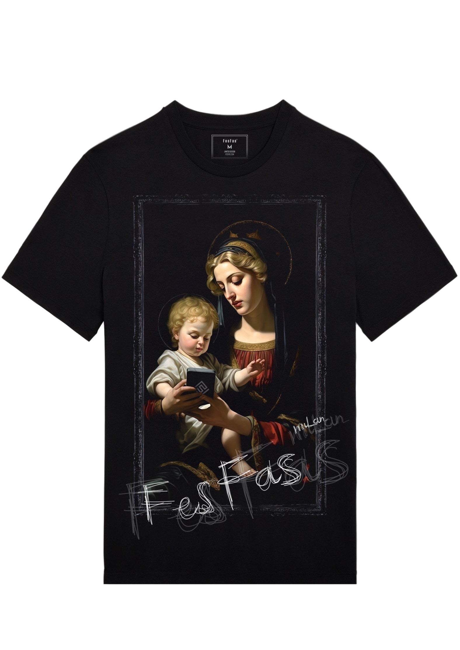 FesFas Madonna and Child-print T-shirt | Black