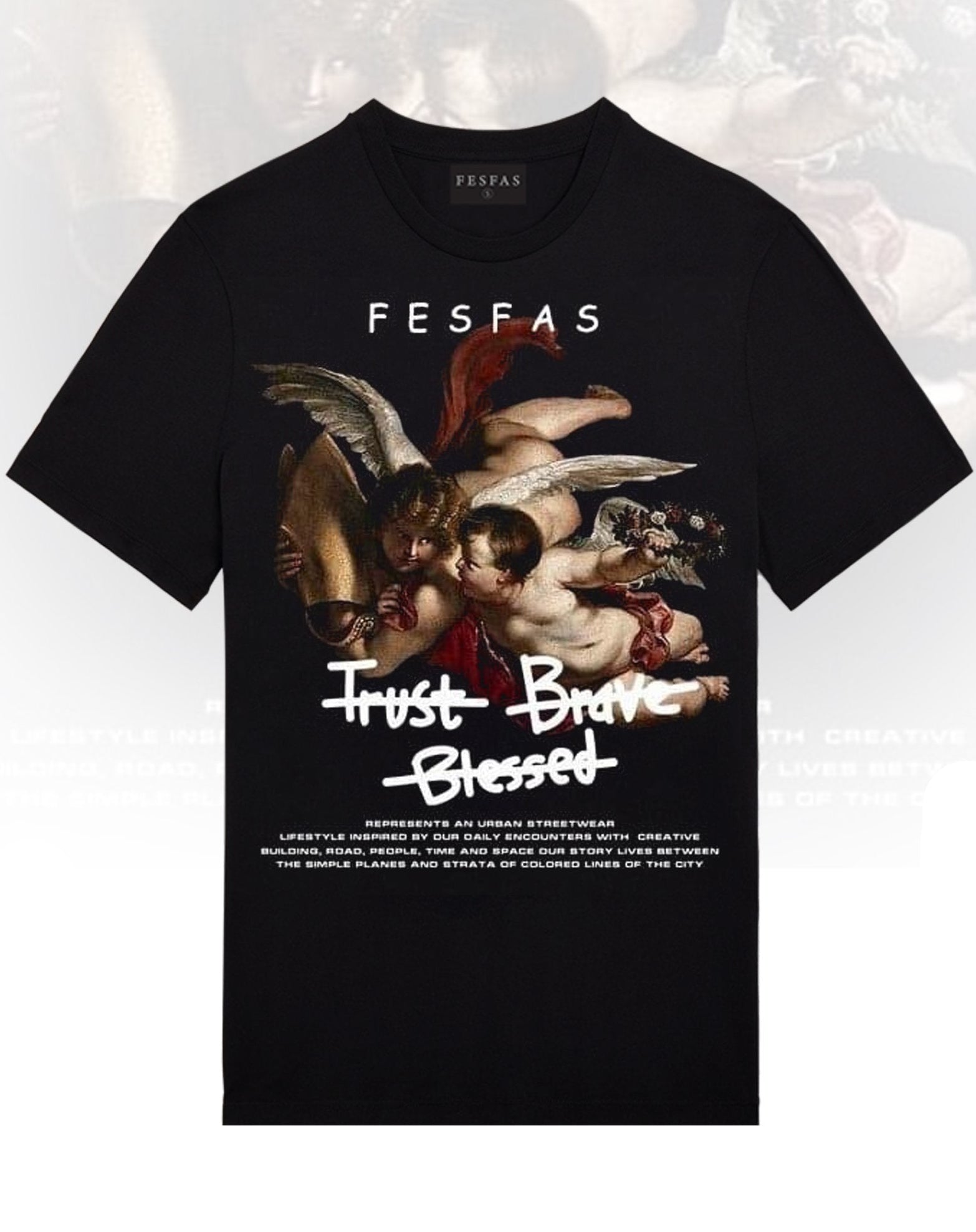 FesFas Angel-print T-shirt | Black