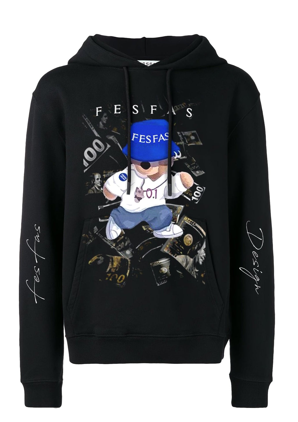 FesFas Hiphop Bear-print Hoodie | Black