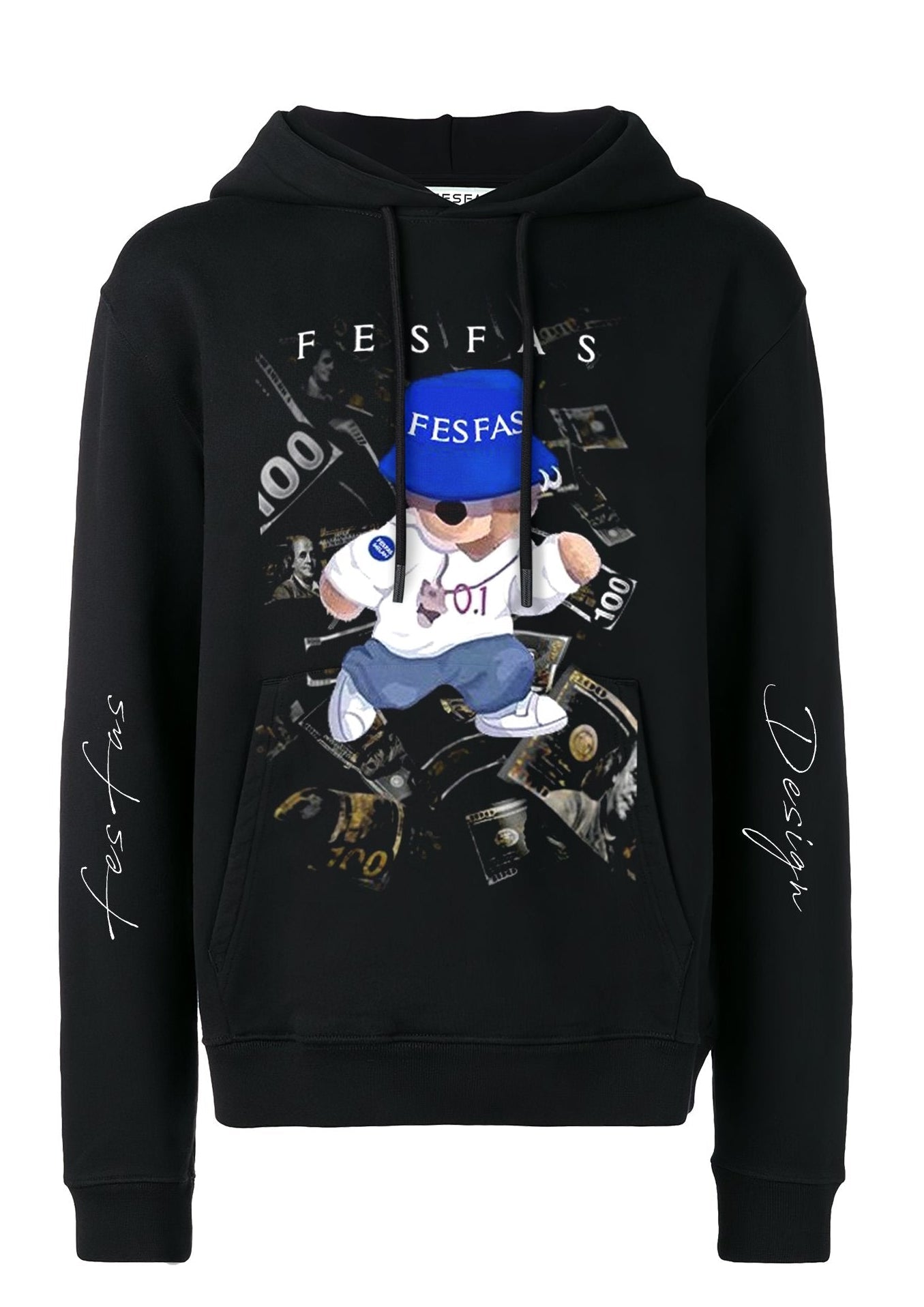 FesFas Hiphop Bear-print Hoodie | Black