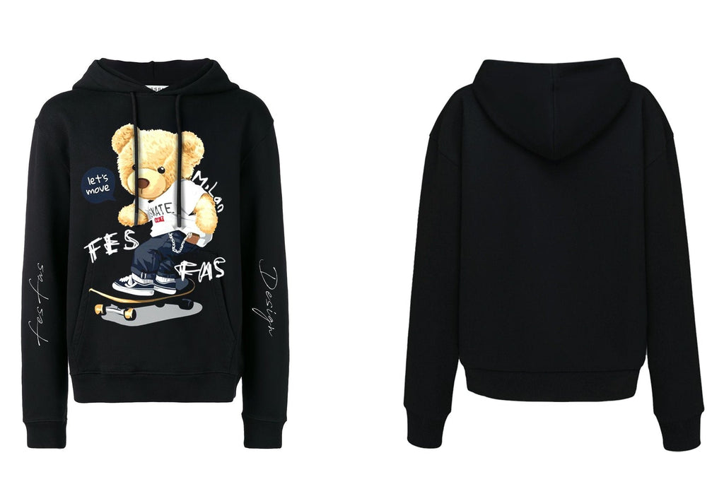 FesFas Skateboard Bear-print Hoodie | Black