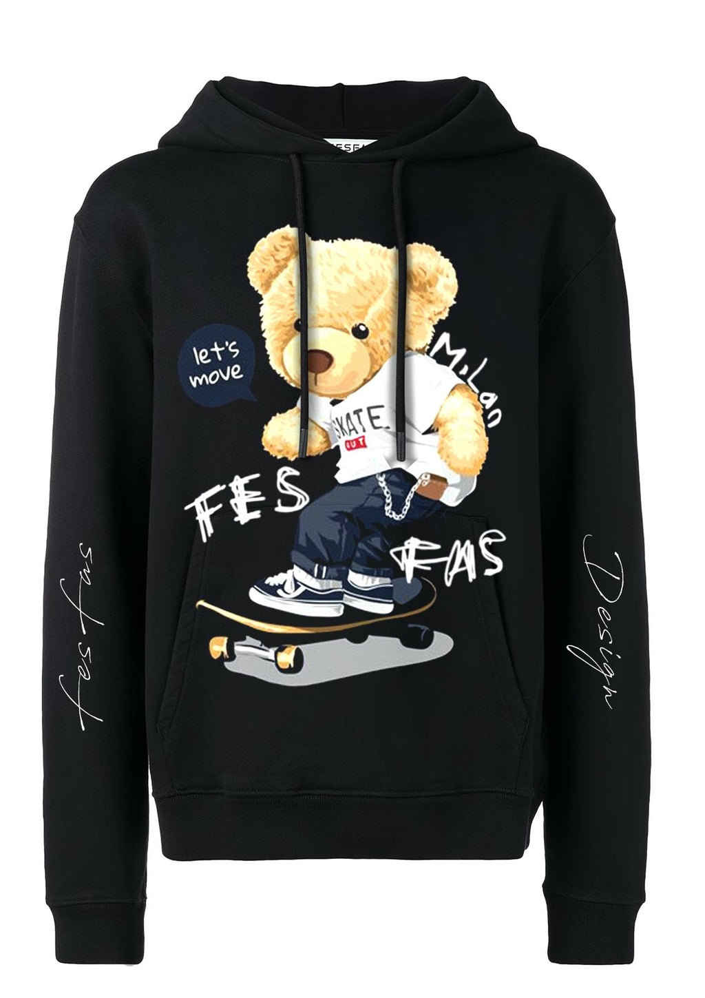 FesFas Skateboard Bear-print Hoodie | Black