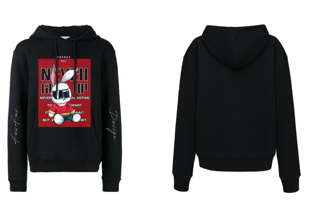 FesFas Never Give Up-print Hoodie | Black