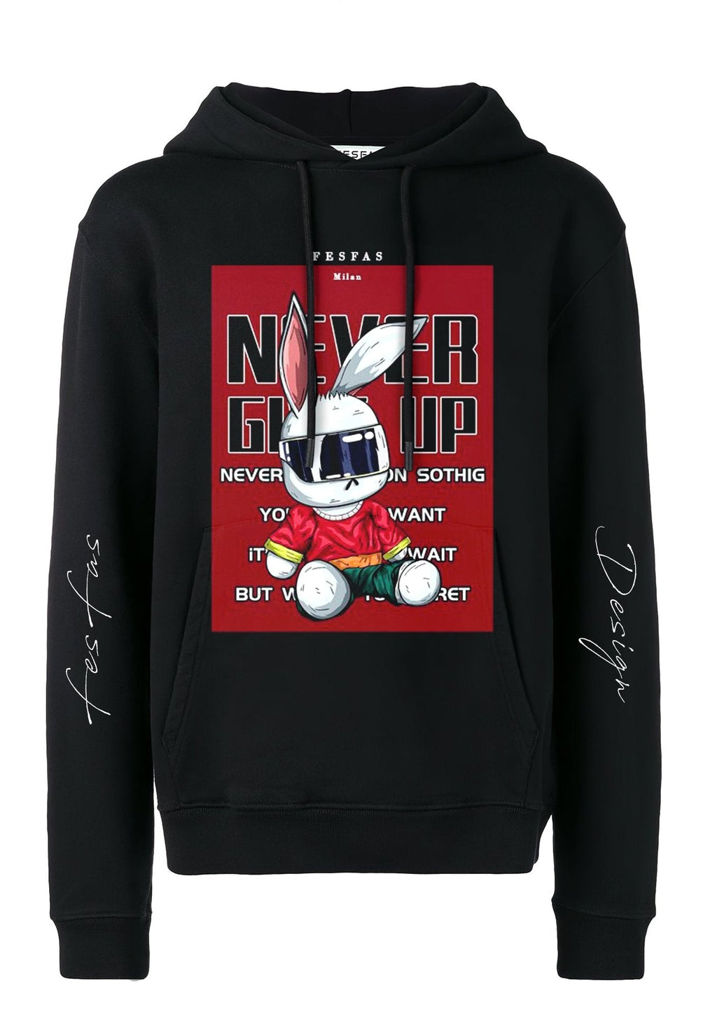 FesFas Never Give Up-print Hoodie | Black