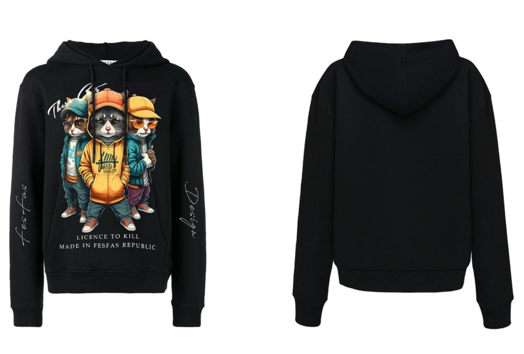 FesFas Cats Crew-print Hoodie | Black
