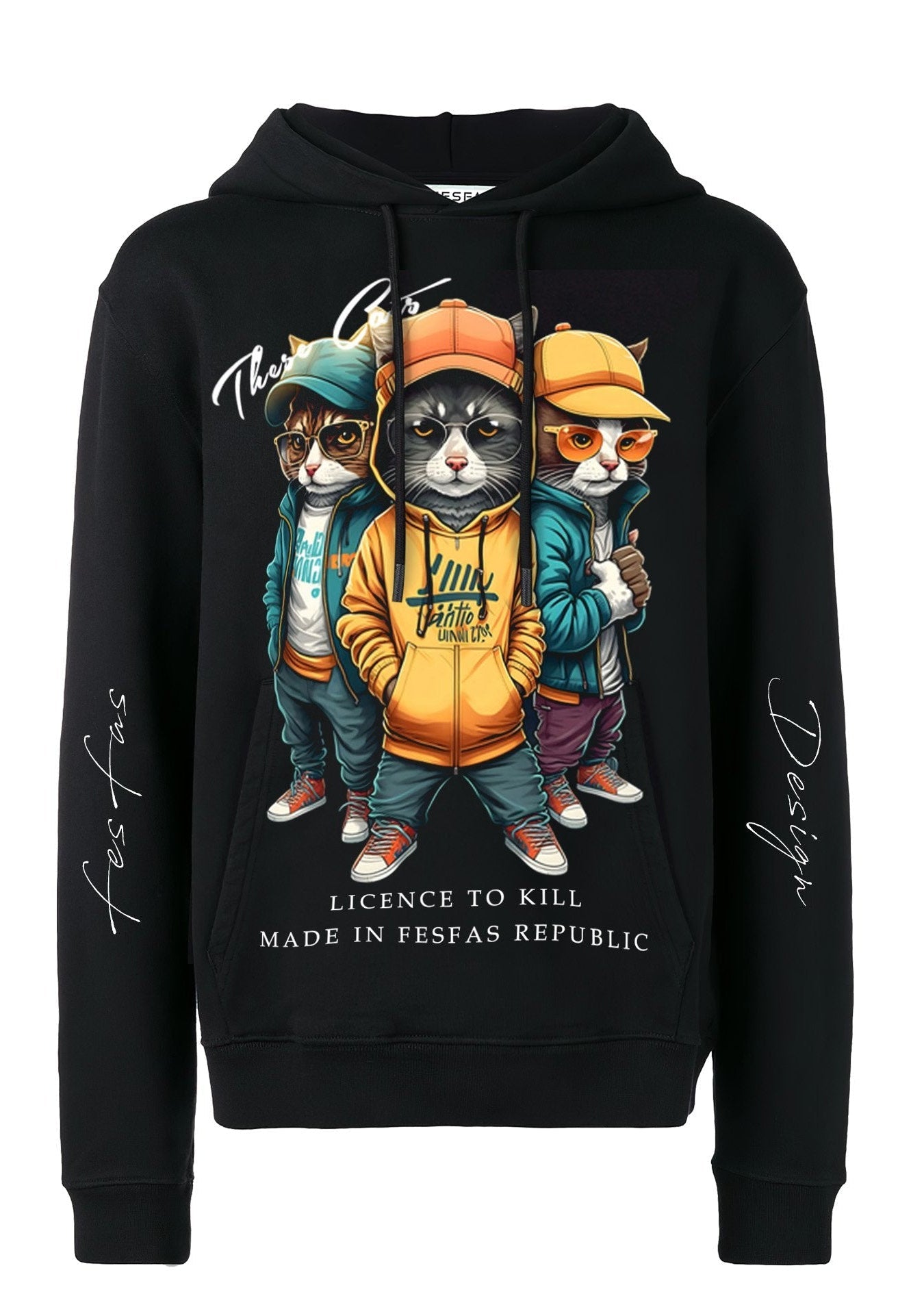 FesFas Cats Crew-print Hoodie | Black