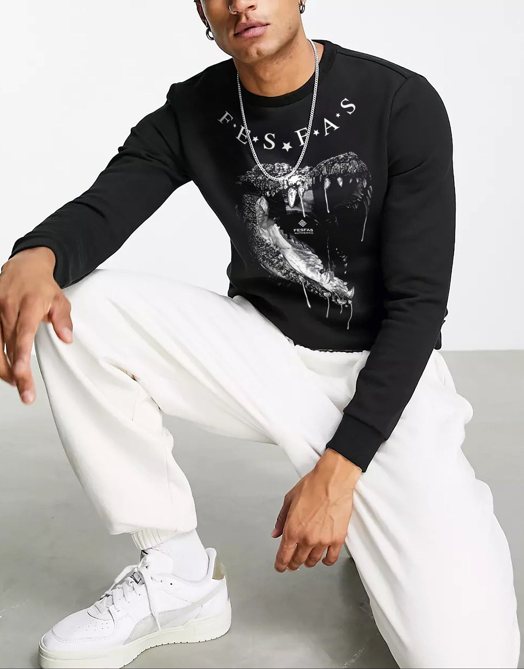 FesFas Crocodile-print Sweatshirt | Black