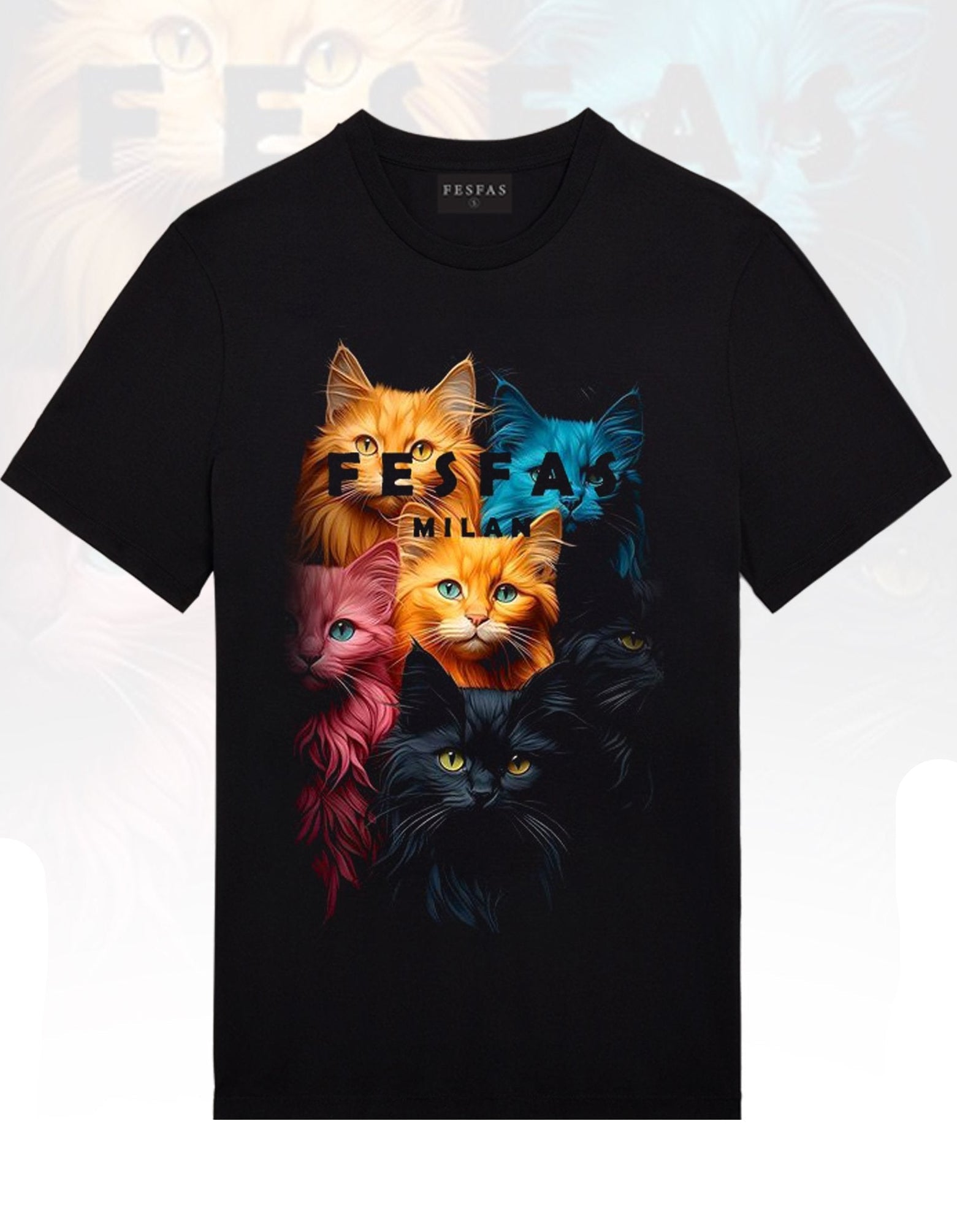 FesFas Cats-print T-shirt | Black