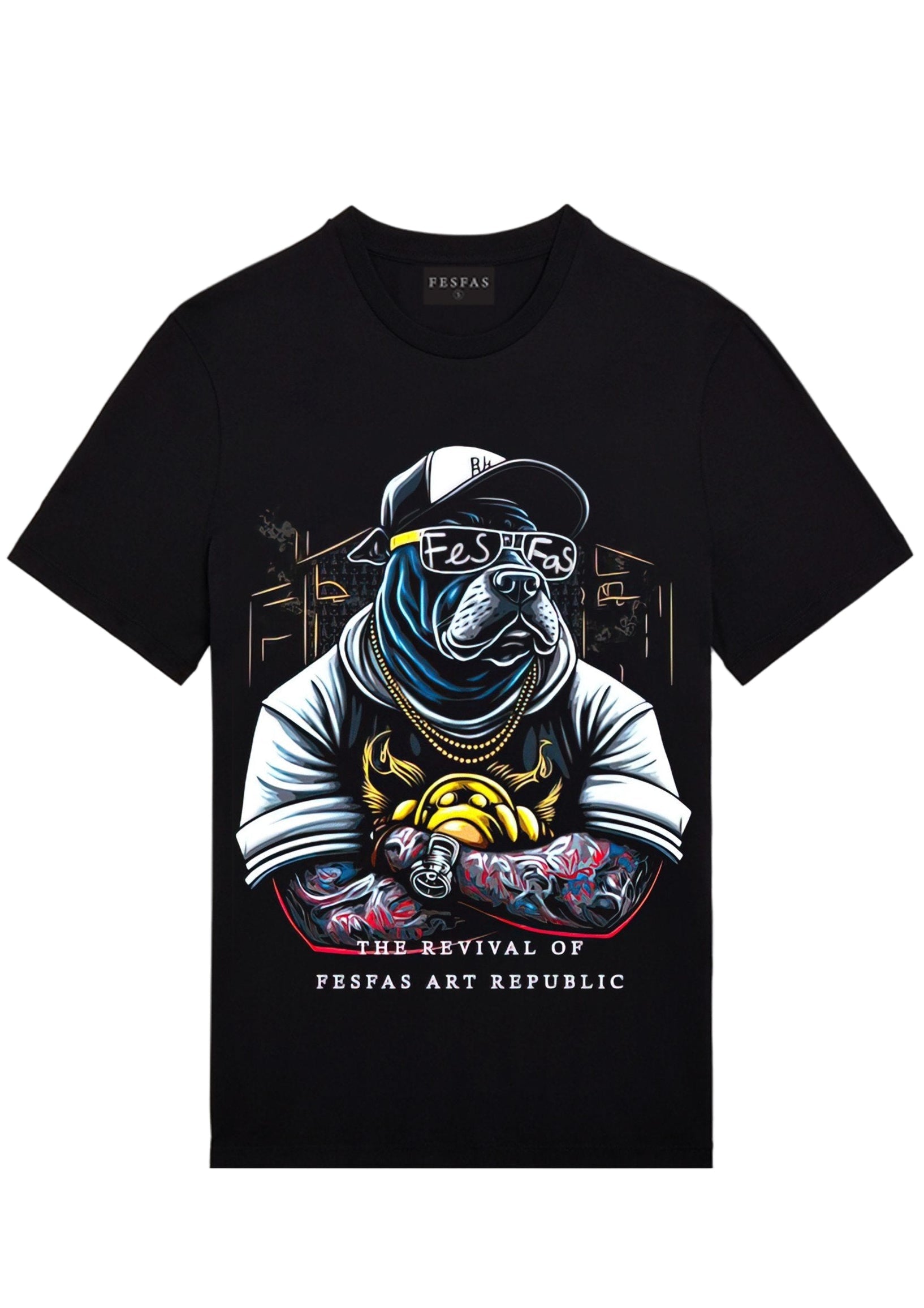 FesFas bulldog-print T-shirt | Black