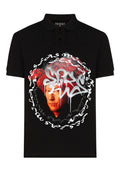 FesFas Human Face-print Polo Shirt | Black