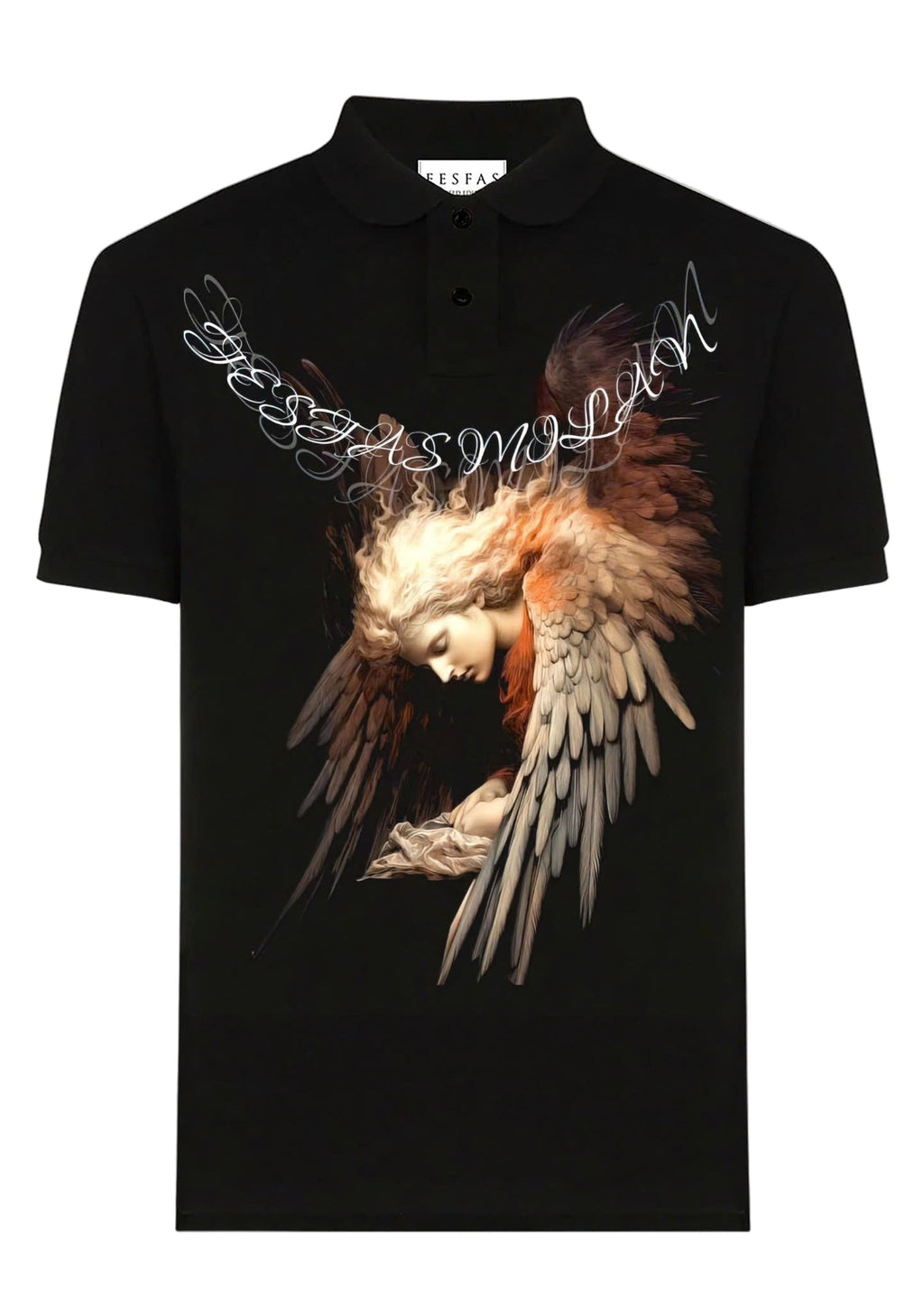 FesFas Angel-print Polo Shirt | Black