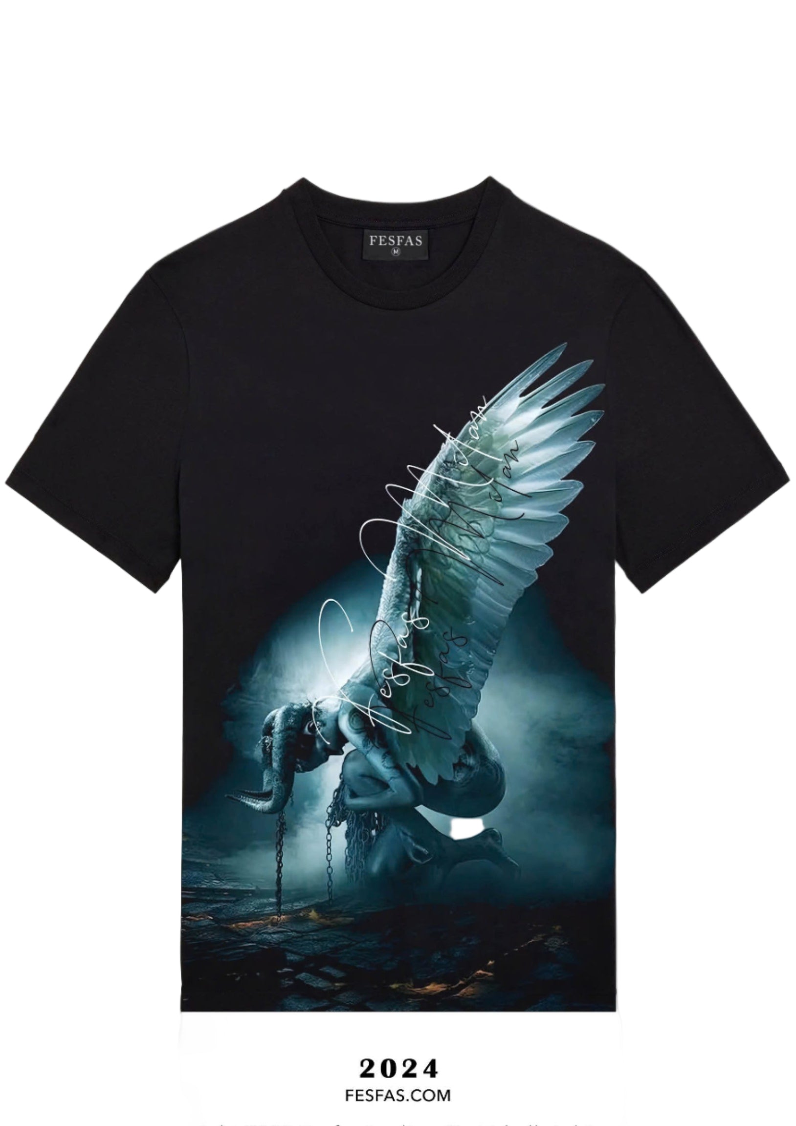 FesFas fallen angel-print T-shirt | Black