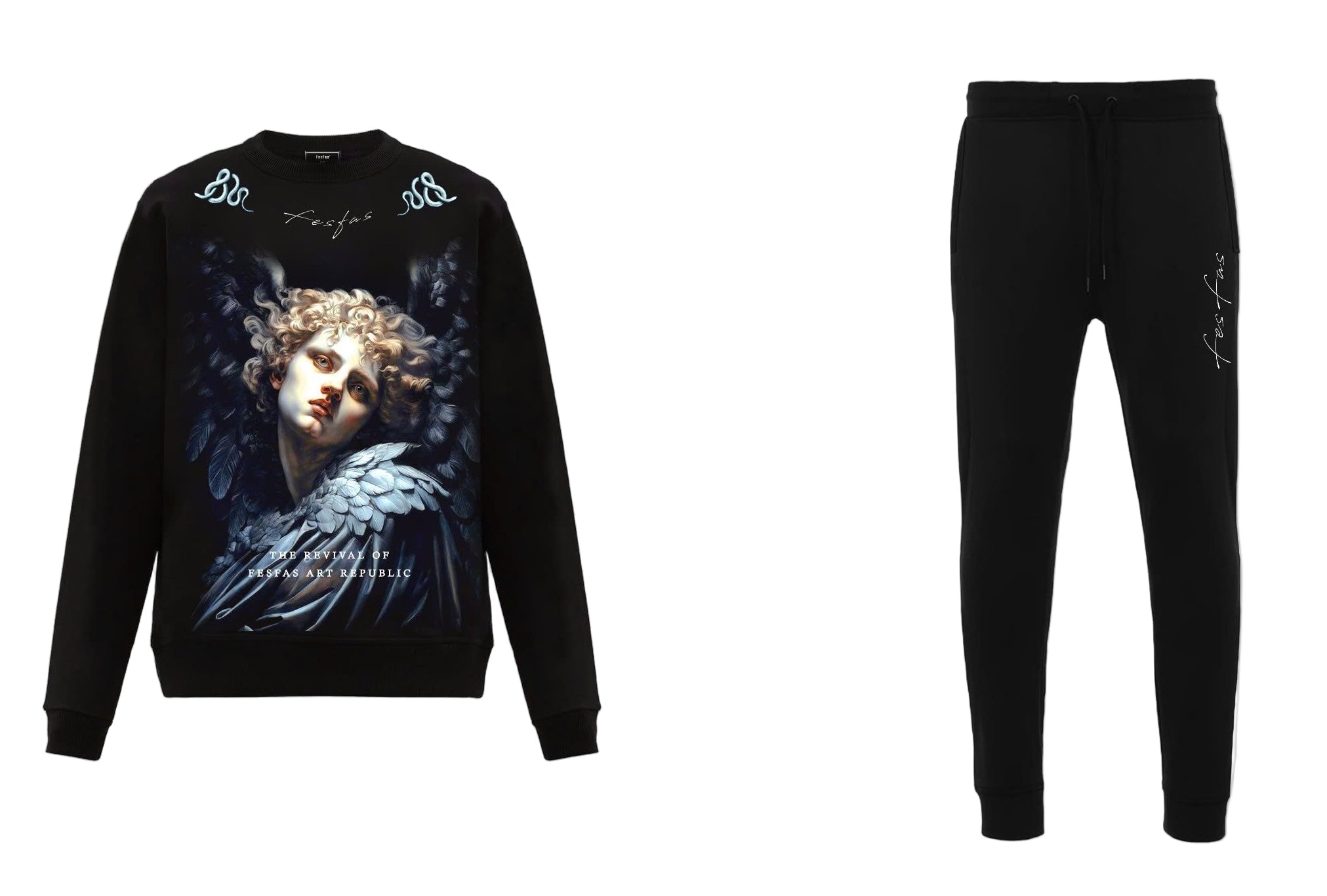 FesFas Angel-print Sweatshirt Set | Black