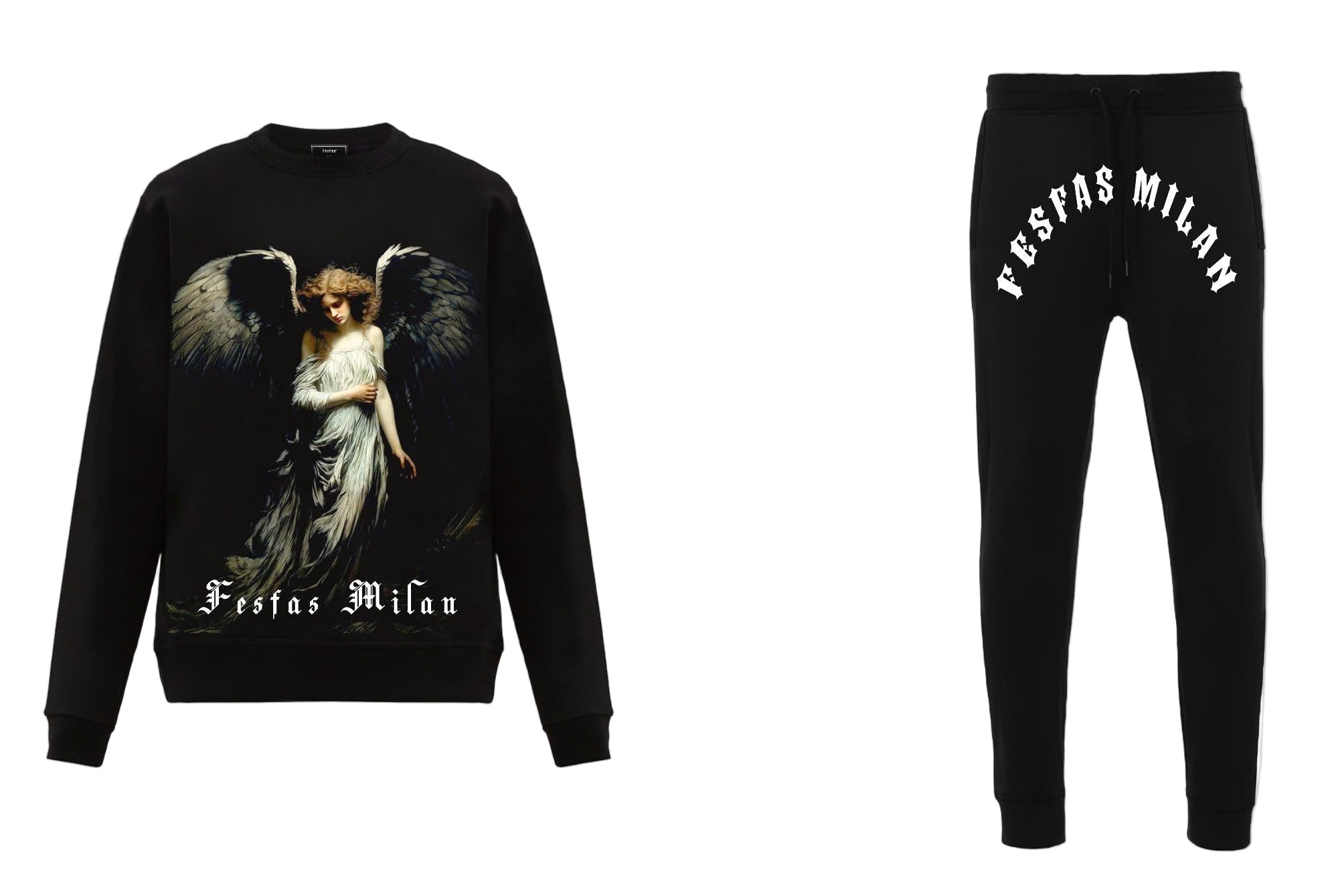 FesFas Angel-print Sweatshirt Set | Black