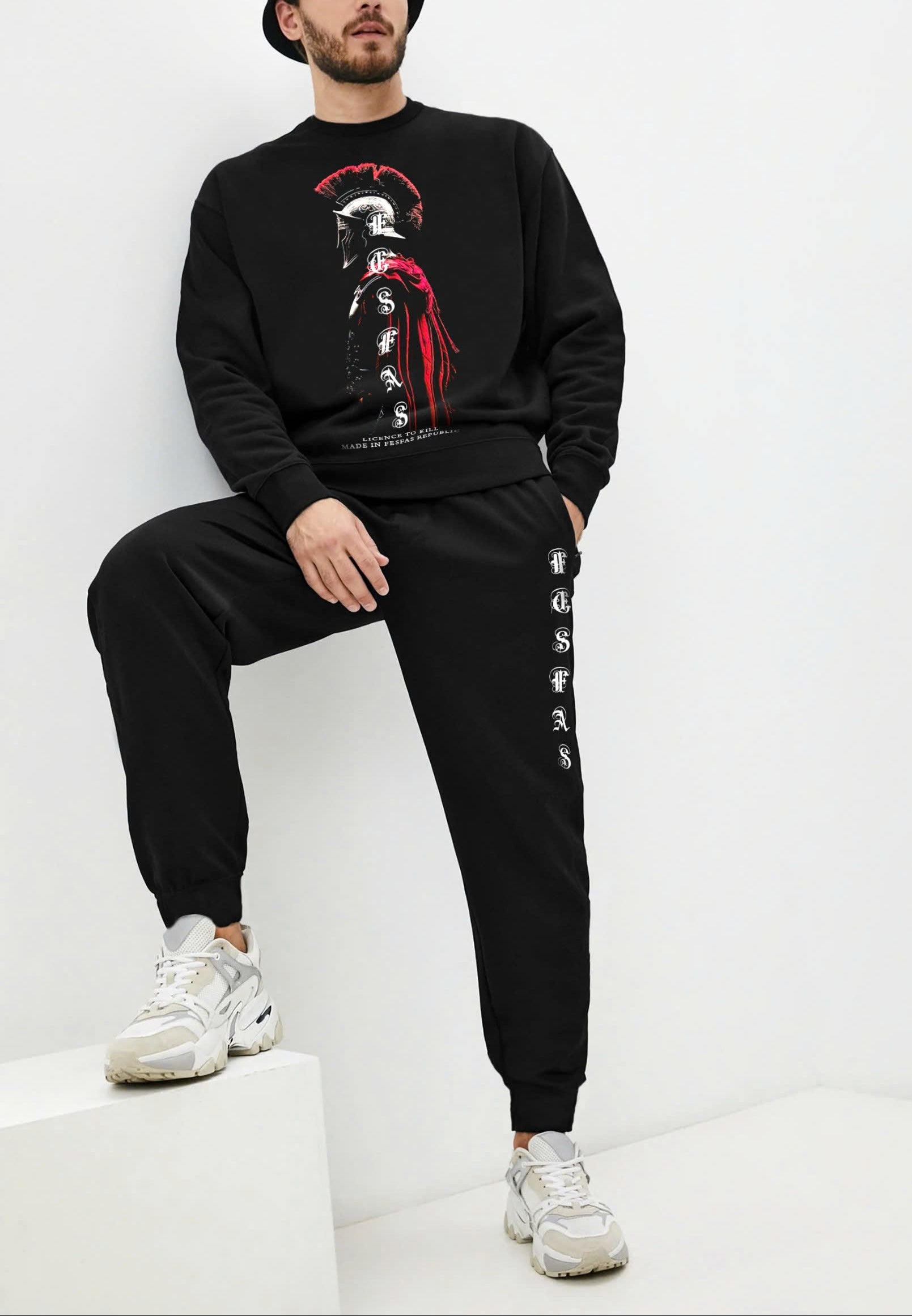 FesFas Warrior-print Sweatshirt Set | Black