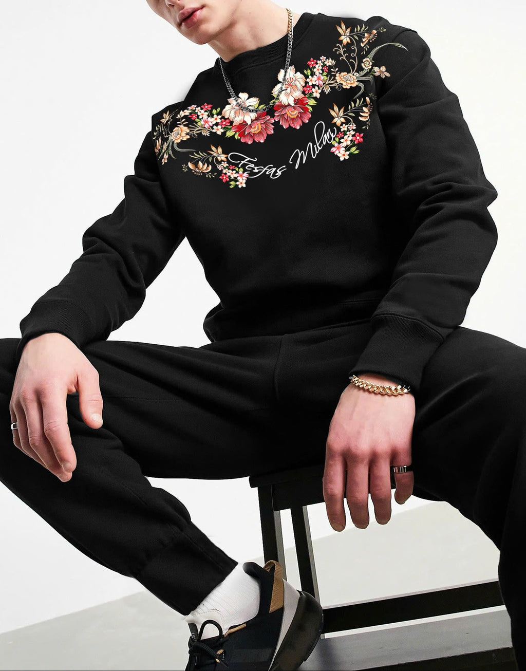 FesFas Flowers-print Sweatshirt Set | Black