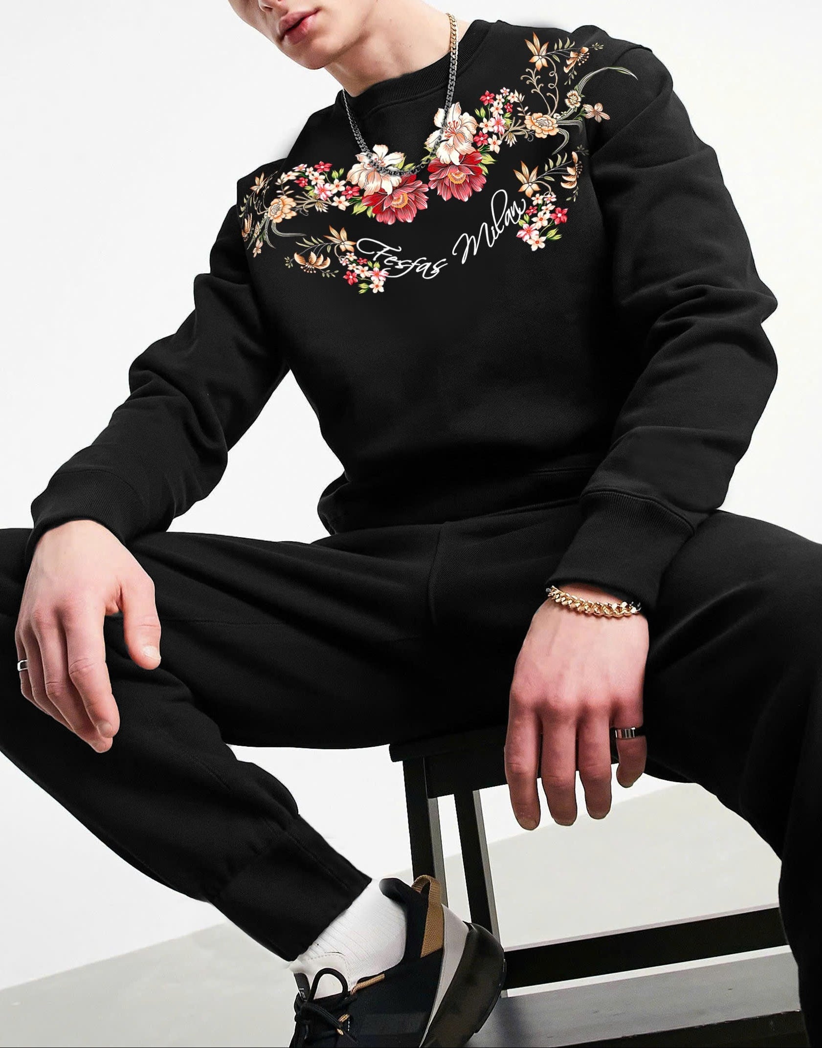 FesFas Flowers-print Sweatshirt Set | Black