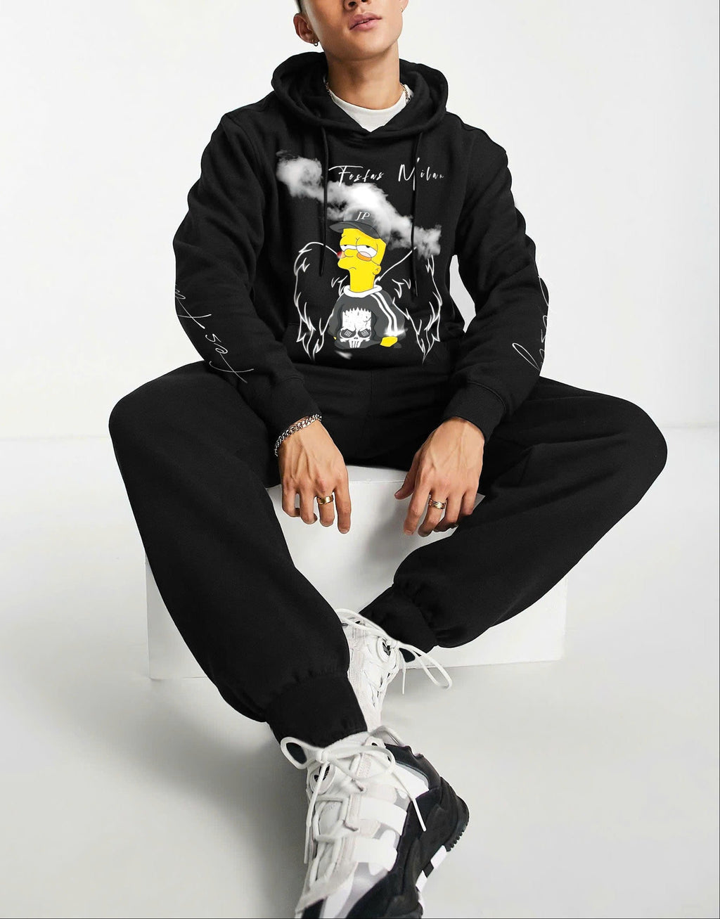 FesFas angel-print Hoodie | Black