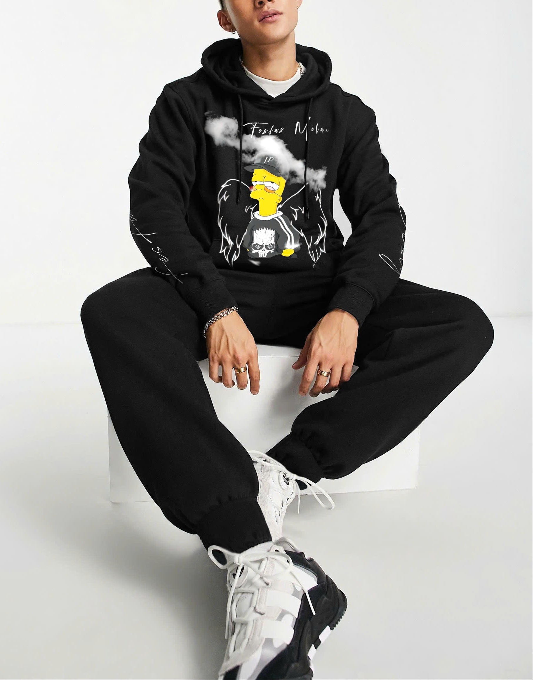 FesFas angel-print Hoodie | Black
