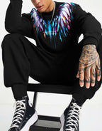 FesFas Feathers-print Sweatshirt Set | Black