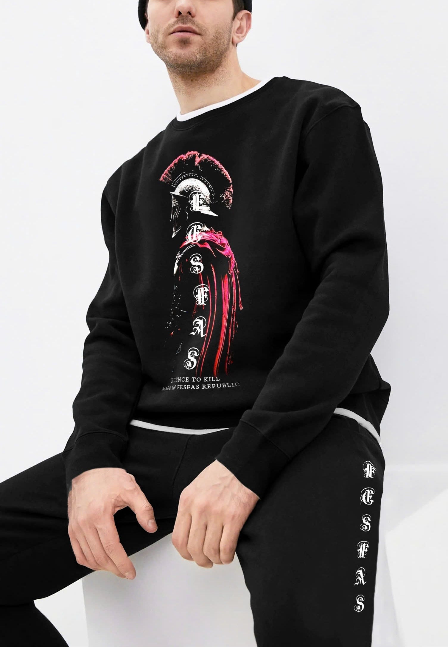 FesFas Warrior-print Sweatshirt Set | Black
